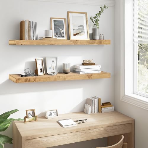 Floating Shelves, 48 Inch Wall Mounted Shelves, Set of 2, Oak
