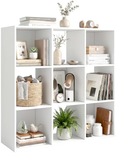 WannabeMyself【Easy Assembly】 9 Cube Storage Organizer with Anti-Tipping Kits,Reversible Open Back Book Shelf, Bookcase f