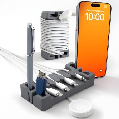DeskBrick 2PK Silicone + Steel-Weighted Cord Holders for Desks. Weighted Cord Organizers & Cable Management for Desktops