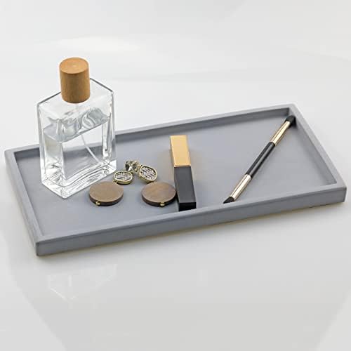 FREELOVE Concrete Countertop and Vanity Tray – Small Soap Dispenser Bottles Makeup Organizer Perfume Candle Key Trinket 