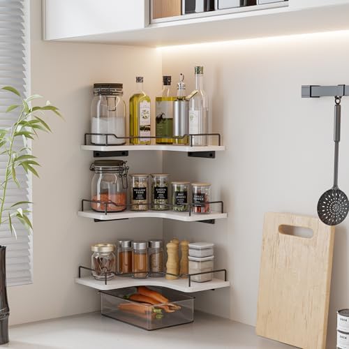 L-Shaped Corner Floating Shelves Wall Mounted Set of 3,White
