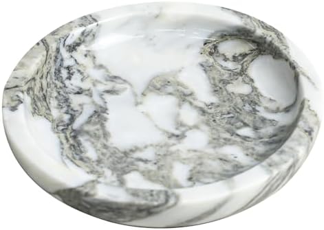 DUANYAN 5.5" Marble Jewelry Tray for Vanity, Small Marble Trinket Dish Tray