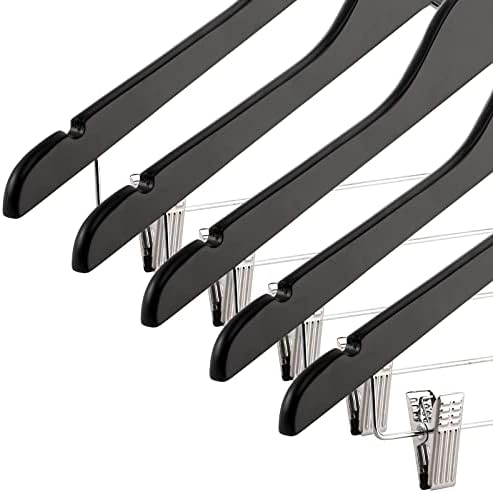 Tosnail 12-Pack Wooden Pants Clothes Hangers, Wooden Suit Hangers with Steel Clips and Hooks, Natural Solid Wood Collection Skirt Hangers, Standard Clothes Hangers - Black