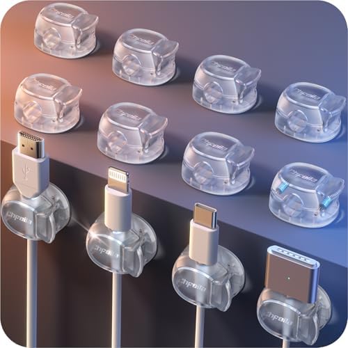 12Pack Cable Clips - Chfeila Latest Dual Spring Cord Organizer with Clasp Lock, [Max Stability] Desk Cable Management, A