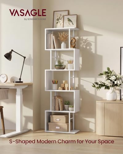 VASAGLE 6-Tier Book Shelf, S-Shaped Tall Display Shelf for Living Room