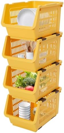 4 Pcs Stackable Storage Baskets, Compact Rolling Storage Baskets Set, Small Stackable Organizer Bins for Kitchen Bedroom