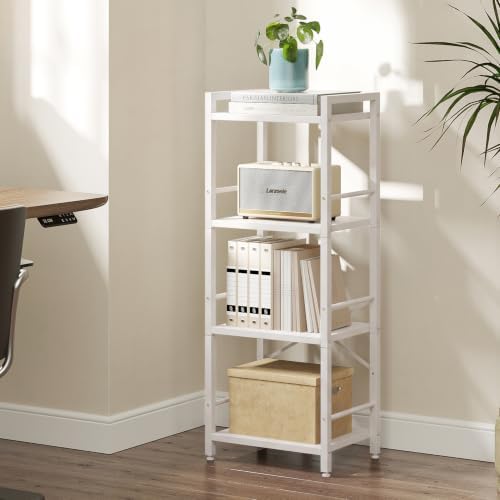 Small Bookshelf, 4-Tier Bookcase with Side Rails for Small Space