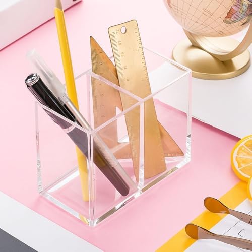 Gejoy 1 Pcs Acrylic Pencil Pen Holder for Desk, Clear 2 Compartment