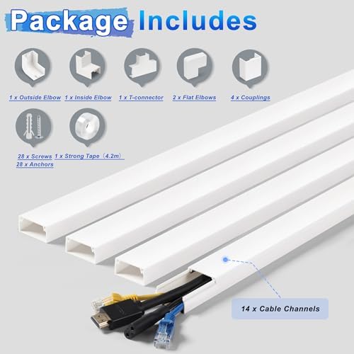 220in Wall Cord Hider Kit, LZEOY Large Capacity Wire Hider for Cords, White Cable Cover Wall Kit, Paintable Hide TV Cord