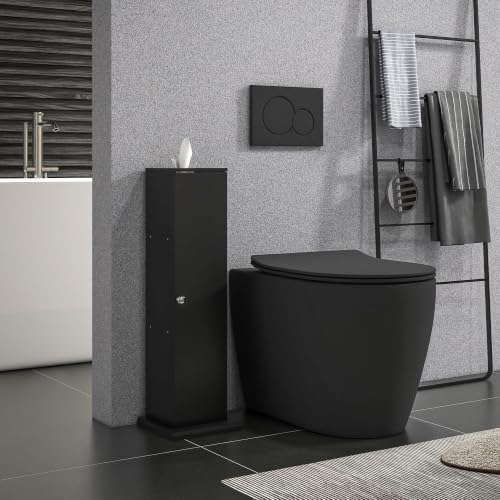 HOMCOM Toilet Paper Cabinet Small Bathroom Corner Floor Cabinet Thin Black