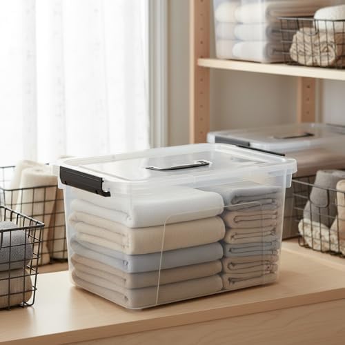 20-Quart Plastic Bins with Lid, Clear Plastic Boxes with Handles, 4-Pack