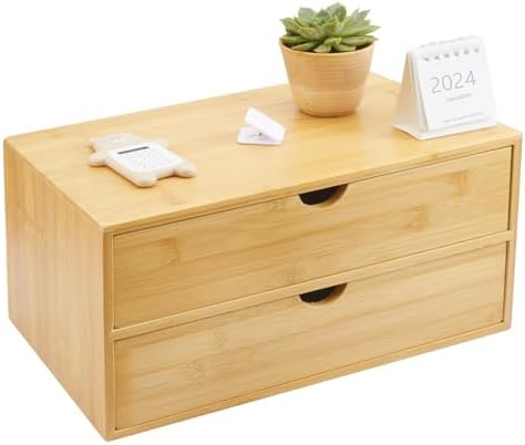 Charmewooden Bamboo Desk Organizer With Drawers Countertop Drawers Counter Storage Box Corner Desk Organizer for Home Office No Assembly Required