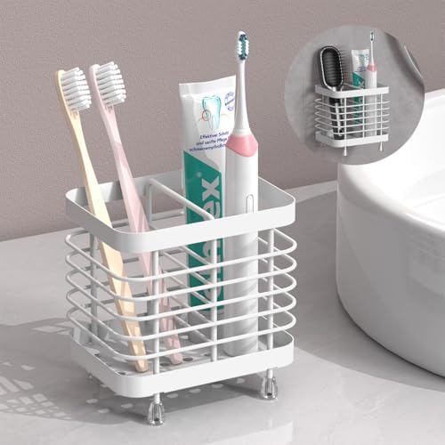 Luxspire Toothbrush Holders for Bathroom, Stainless Steel, 2 Slots, White