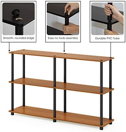 Furinno Turn-N-Tube Toolless Assembly Storage Shelves, 3-Tier 47.4 Inch Book Shelf, Corner Shelf, for Organization and S