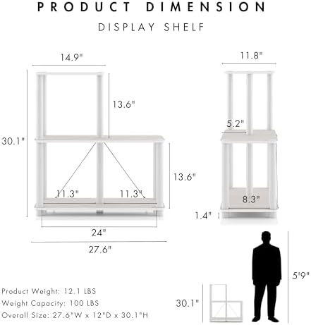 Homes: Inside + Out Apexa Modern 3-Cube Ladder Shelving Units, Collectibles Display Shelves, Easy Assembly Standing Shel
