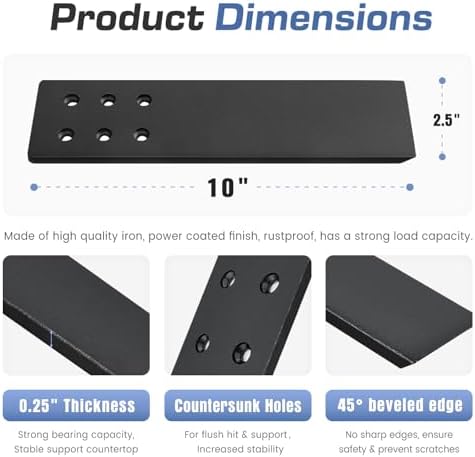 Countertop Support Brackets Heavy Duty 4 Pack 1/4" Thick 10 Inch Flat Hidden Knee Wall Countertop Bracket for Granite Qu
