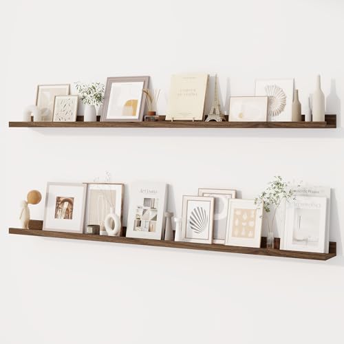 Dreamland Picture Ledge Shelf for Wall, Floating Shelves Set of 2,55 inch Long Floating Shelves with Lip for Living Room,Bedroom,Bathroom,Kitchen,Walnut
