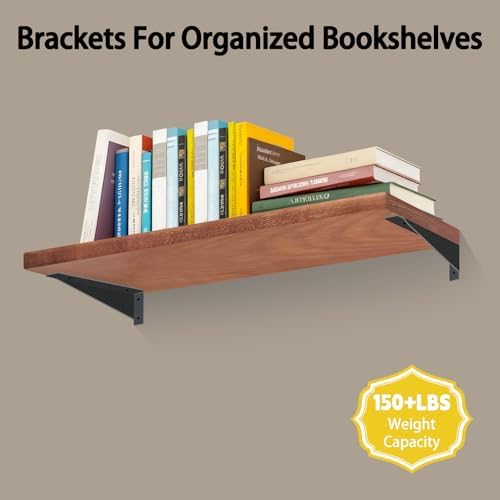 BRATA 8 Inch Shelf Brackets, Black, 4 Pack, Wall Shelving Brackets