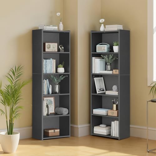 ZENY 5-Tier Shelf Bookcase, Freestanding Wood Storage Display Open Bookshelf for Home Office (Black)