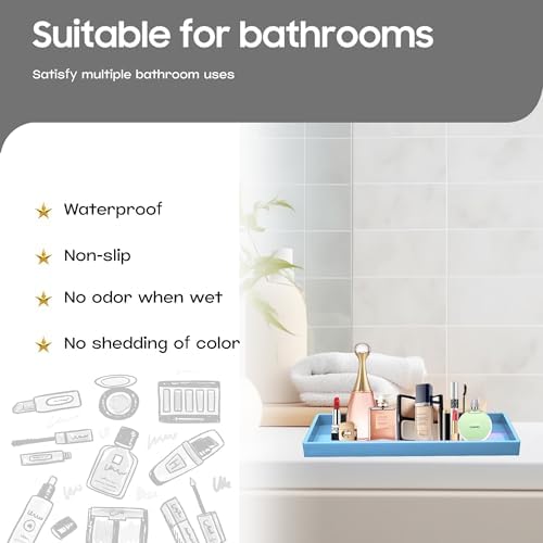 Vanity and Bathroom Tray, 15" ABS Countertop Organizer,Waterproof Vanity Tray for Toilet Tank,Perfume,Soap,Keys,Bathroom