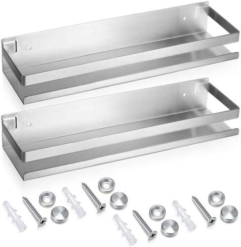 Lallisa 2 Pieces Stainless Steel Shelf Bathroom Shower Floating Shelves Wall Mounted Shower Caddy Basket Shelf Storage O