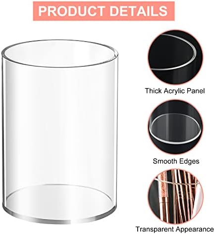 Mototo 2 Pieces Clear Acrylic Pen Holder Round & Pencil Cup Clear Makeup Bush Holder Acrylic Desktop Stationery Organizer for Office, School, Home, Desk Accessories - 2 Pack, Round