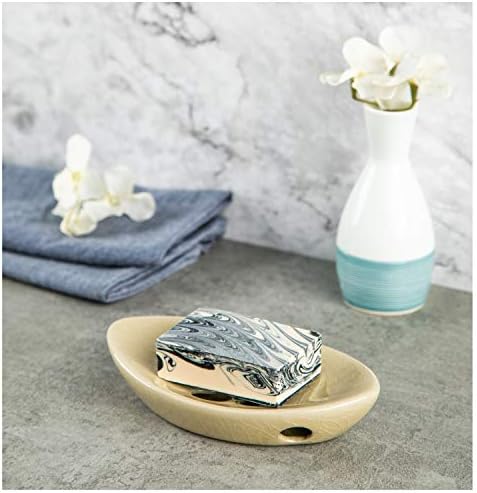 Ceramic Soap Dish with Self Draining Tray for Bar Soap, Bathroom, Kitchen (Ivory No.1)