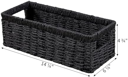 Vagusicc Wicker Storage Basket, Paper Rope Wicker Baskets with Handles, Toilet Paper Basket for Toilet Tank Top, Small Wicke Baskets for Organizing Shelves, 2-Pack, Black