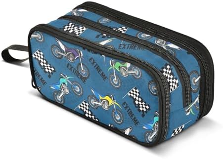 Colorful Motorcycle Pencil Case Box Boys Girls Large Pencil Pouch with Zipper Compartments Big Capacity Stationery Pen Bag Organizer for Kids Teens Adults School