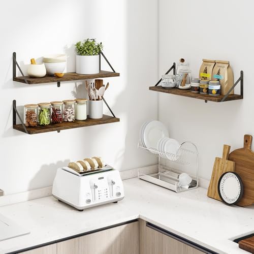 Heimlove Floating Book Shelves for Wall,23.6 Inches Wall Bookshelf Mounted Display&Storage Wood Shelves for Kitchen Bath