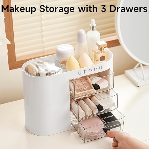 UFORU Makeup Organizer Countertop with Pop-Up Brush Holder for Vanity