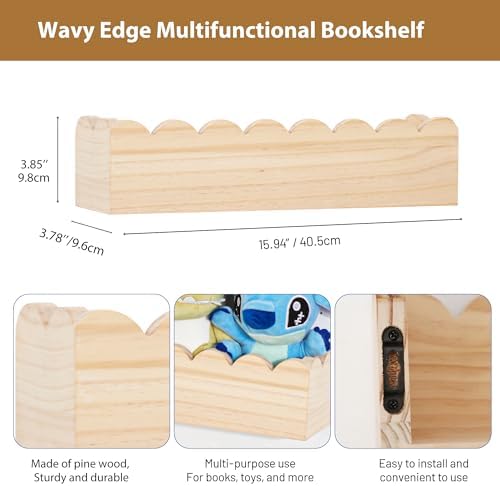 Wood Floating Shelves for Wall ,Nursery Bookshelf,Kids Book Shelf ,Baby Toys Storage Decor Organizer Wall Mounted for Li