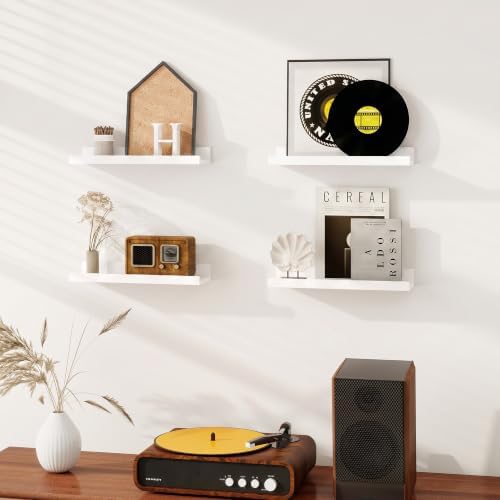 Dreamland Picture Ledge Shelf for Wall, Floating Shelves Set of 4,16 inch Long Floating Shelves with Lip for Living Room,Bedroom,Bathroom,Kitchen,White