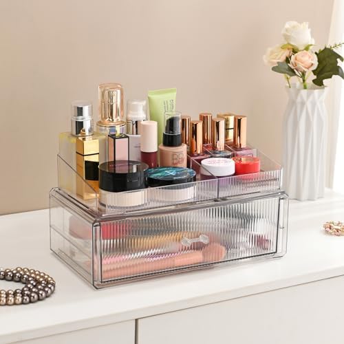 ZHIAIstackable storage drawer, transparent acrylic storage box, cosmetics and beauty product storage organizer, suitable