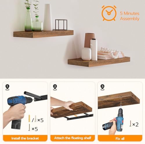 HOOBRO Floating Shelves for Wall, Wall Mounted Shelf Set of 2, 47.2" Hanging Shelf with Invisible Brackets, for Wall Sto