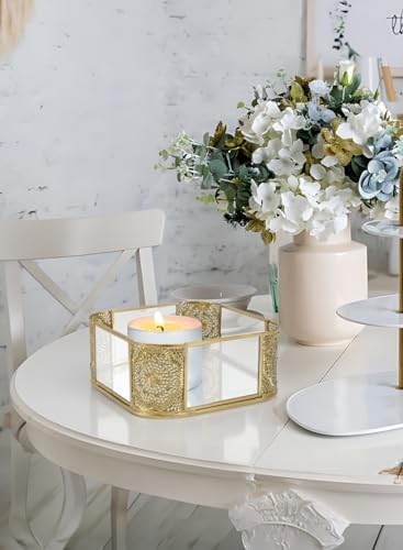 Serene Spaces Living 7" Aurea Mirror Tray, Gold Square Glass Tray - Elegant Decorative Centerpiece for Home, Parties, We