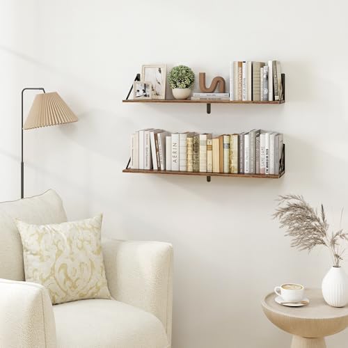 Heimlove Deep Floating Shelves for Wall, 32W x 8D Wood Wall Shelves Set of 2, Wide Floating Bookshelf for Living Room, K