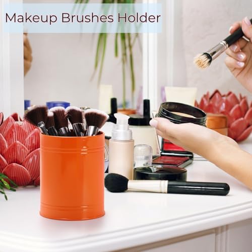 Tlence 9 Pack Metal Pen Holders for Desk, Colorful Bulk Round Pencil Cup Caddy, Desktop Stationery Organizer and Accessories for Office Classroom, Makeup Brush Storage, 3.5 x 4.5 Inches