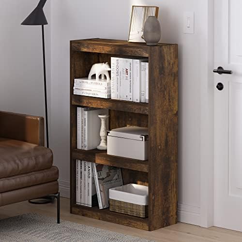 Furinno Jaya Book Shelf, 3-Tier Modern Bookshelf with Adjustable Shelf, Bookcase with Open Shelf, 9.5 x 24.5 x 40.3, for