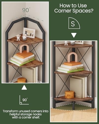 CHOEZON 3-Tier Corner Shelf, Industrial Corner Bookshelf, 35.4" Storage Stand, Plant Stand Display Shelf, Bookcase for B