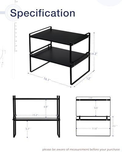 Nxconsu Stackable Cabinet Shelf Organizer 2 Pack, Wide Black