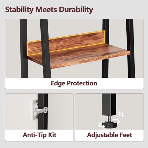 Furologee 6 Tier Ladder Shelf, Tall Ladder Bookshelf with Fabric Drawer