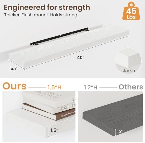 40 Inch Floating Shelves for Wall 2 Pack, Wood Wall Bathroom Shelves