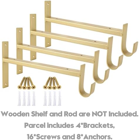 AddGrace Closet Rod Bracket Heavy Duty Shelf Brackets Gold 10 Inch 4 Pack