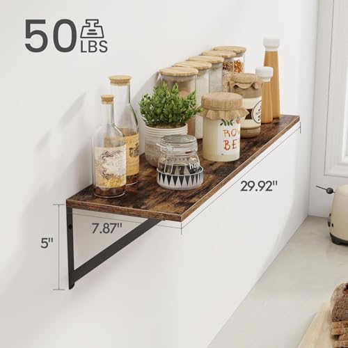 Heimlove Deep Floating Shelves for Wall, 30W x 8D Wood Wall Shelves Set of 2, Wide Floating Bookshelf for Living Room, K