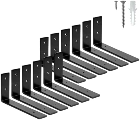 ELSKER&HOME Shelf Brackets 8 Inch 12 Pack Heavy Duty Black Metal L Brackets