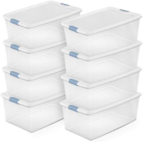 Sterilite Latching Box with Lids for Home and Office, 106 Quart, 8-Pack