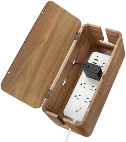 Acacia Wood Cord Management Box, Magnetic Lid, Hide Cable & Cord Organizer