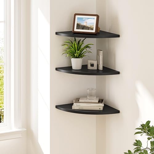 Venusmiles Corner Shelf Wall Mount, Engineered Wood Floating Corner Shelves with Cable Hole, Wall Mounted Storage Displa