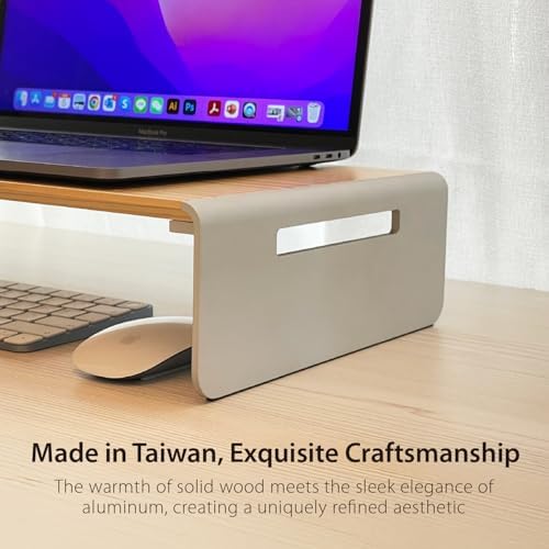 j5create Premium Monitor Stand, Made with Elegant Wood and Sleek Aluminum